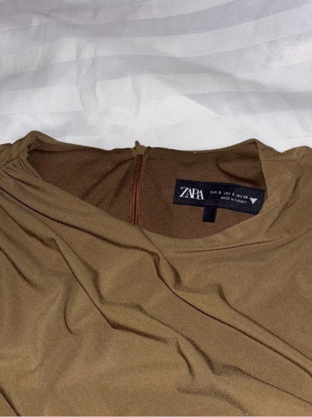 Zara Olive Sleeveless Ruched Mini Dress - Picture 5 of 9